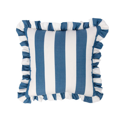 Sherry Kine's Cabana Stripe Outdoor/Indoor "Designer's Choice" Reversible Pillow, With 2" Double Sided Ruffle, Filled With 100% White Polyetser Fiber