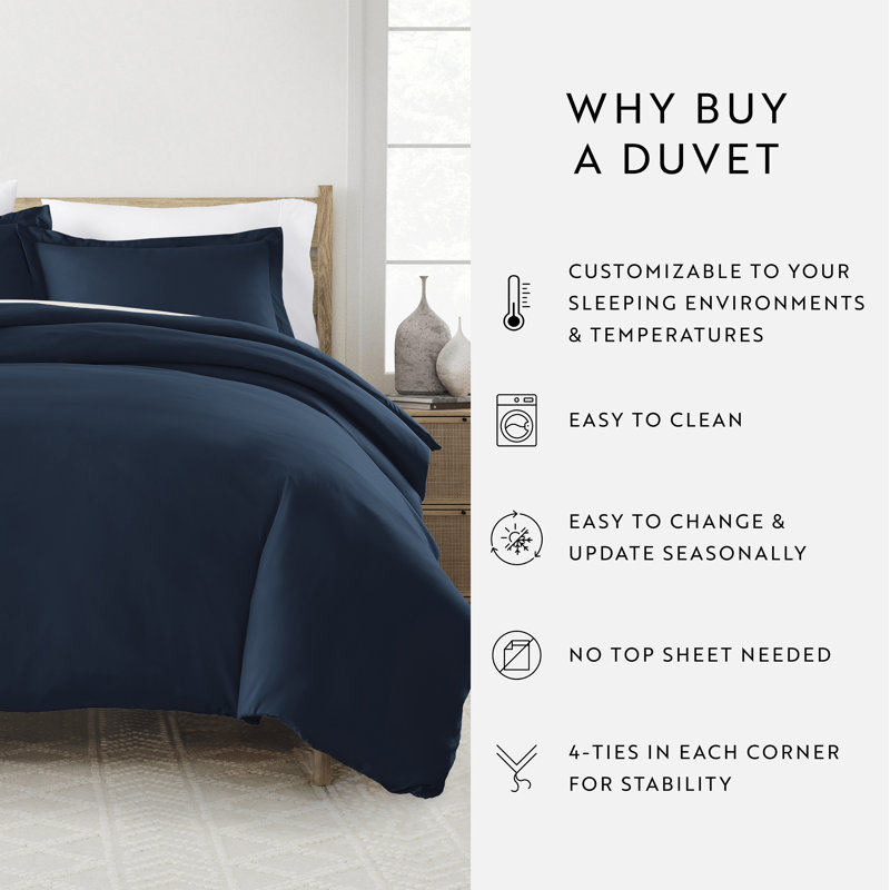 Super Soft Microfiber Duvet Cover Set, Navy, Queen Duvet Cover + 2 Shams