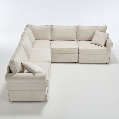 Modular Sectional Sofa Set,Convertible L Shaped Couch ,5 Seat,Reversible Sectional Sofa Couch,Upholstered,Corner Sofa,Rolled Arms,Soft Linen Fabric