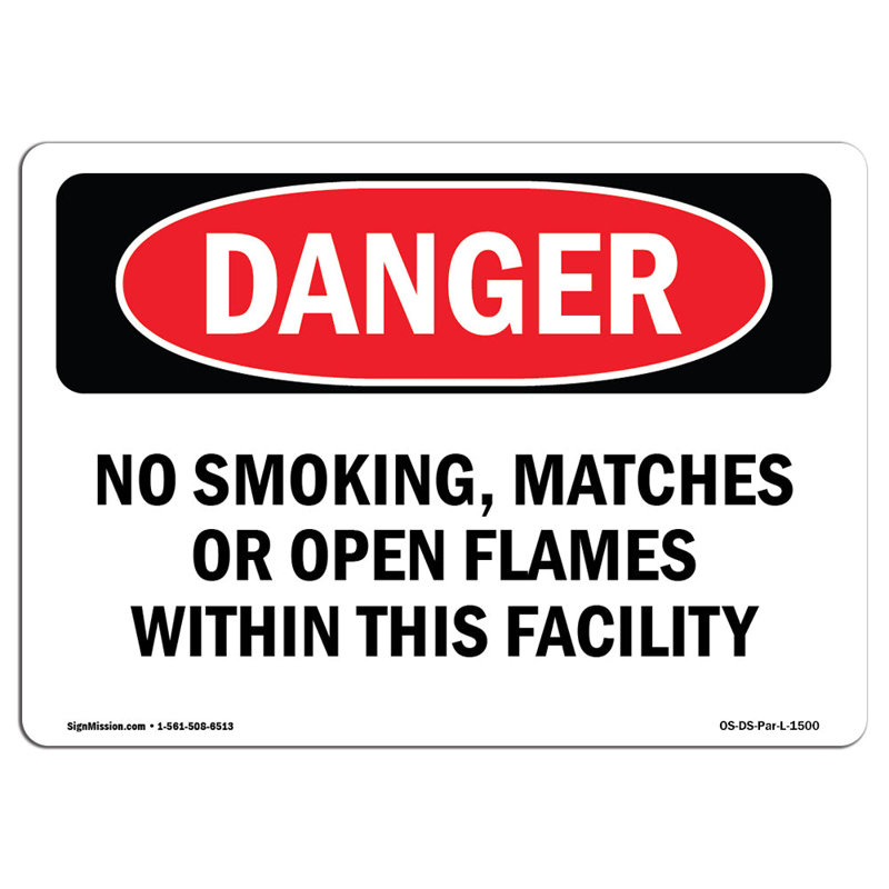 OSHA - danger, interdiction de fumer ou signe de flammes nues, H 18 po x l 24 po x P 0,1 po