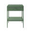 Table de chevet Chalamet Vintage en métal vert avec tiroir, tablette inférieure et pattes effilées