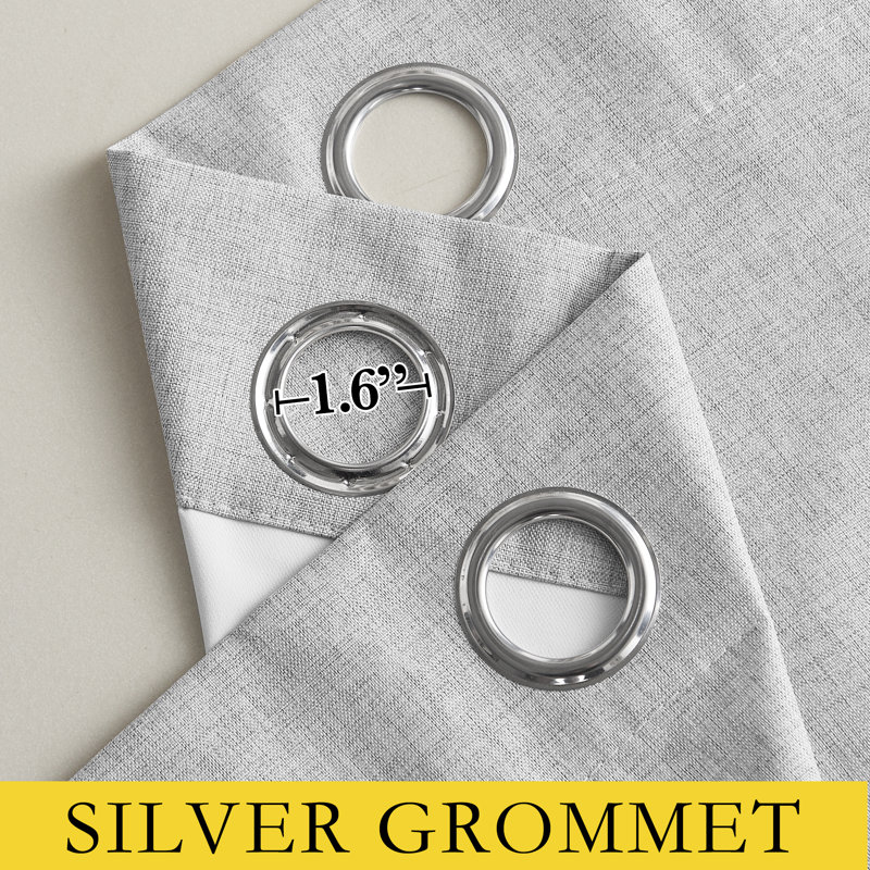 100% Blackout Faux Linen Curtains for Living Room Grommet Privacy Insulated Drapes, Set of 2, 52" W x 84" L, Light Gray