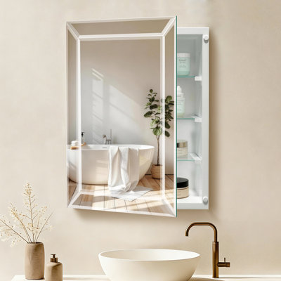 24''x36'' Frameless Bathroom Medicine Cabinet with Beveled Edge Mirror,Surface/Recessed Mount, White