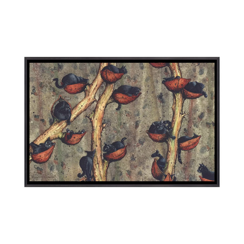 « Catkins » par Maggie Vandewalle-reproduction d’art, H 18 po x l 26 po x P 1,5 po, Toile avec cadre noir patiné