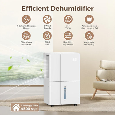 COWSAR 4500 Sq. ft Dehumidifier with Wheels for Medium to Large Spaces, 4 Modes, Timer, Removable Tank