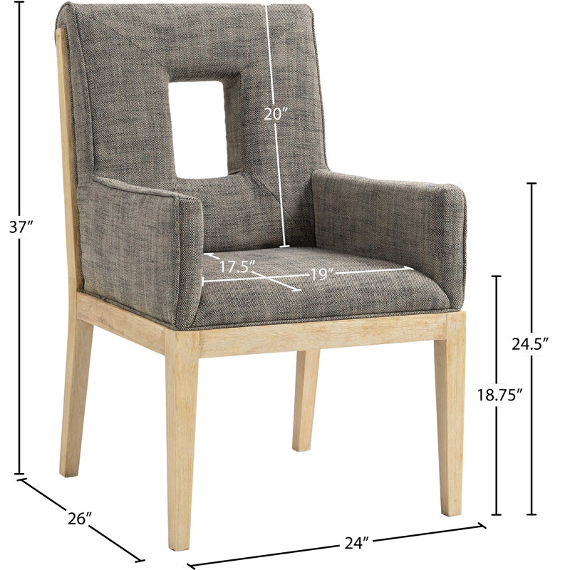 Fauteuil de salle à manger Flore, Tissu gris texturé en lin, Naturel