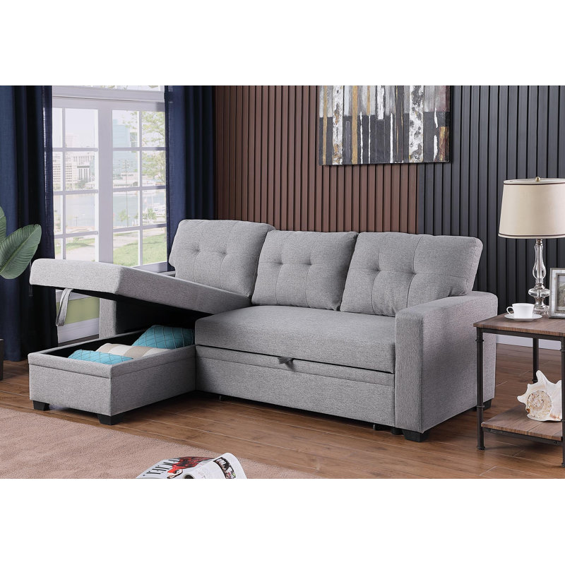81.9'' Square Arm Sofa Bed, Light Gray Cotton Blend