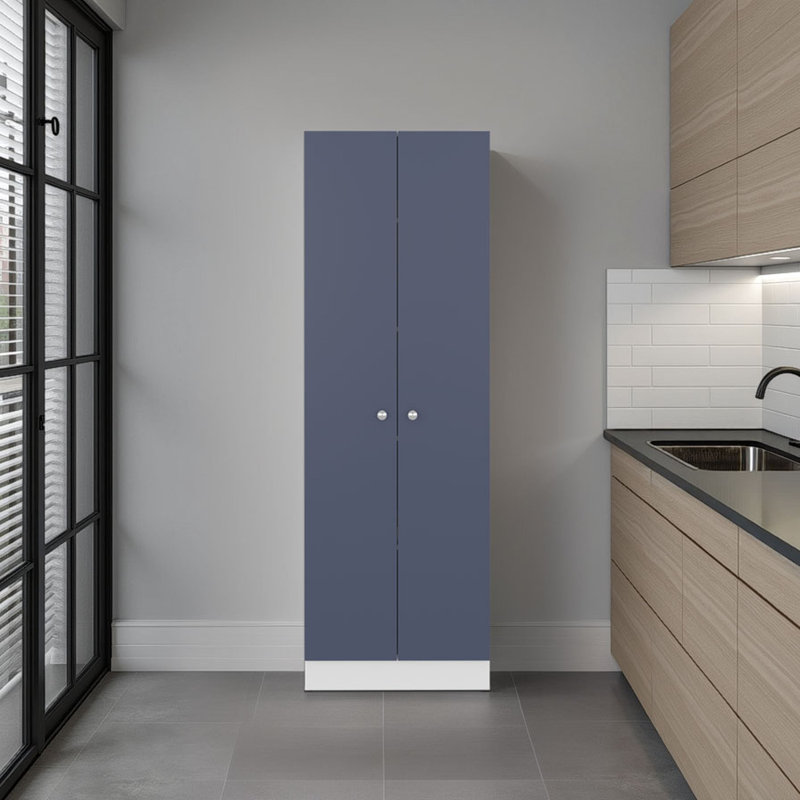 Armoire polyvalente avec cinq tablettes et portes de rangement pour la cuisine et la maison, blanc et bleu | Idée de cadeau