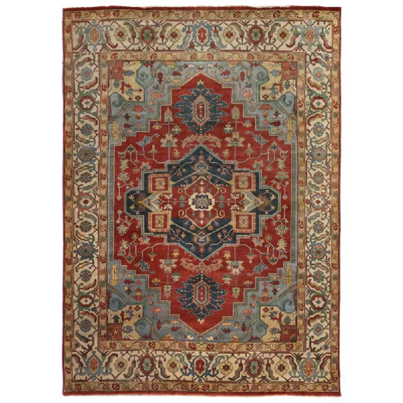Antique Weave Serapi Oriental Hand-Knotted Wool Rust/Blue/Navy Area Rug, Rectangle 6' x 9'