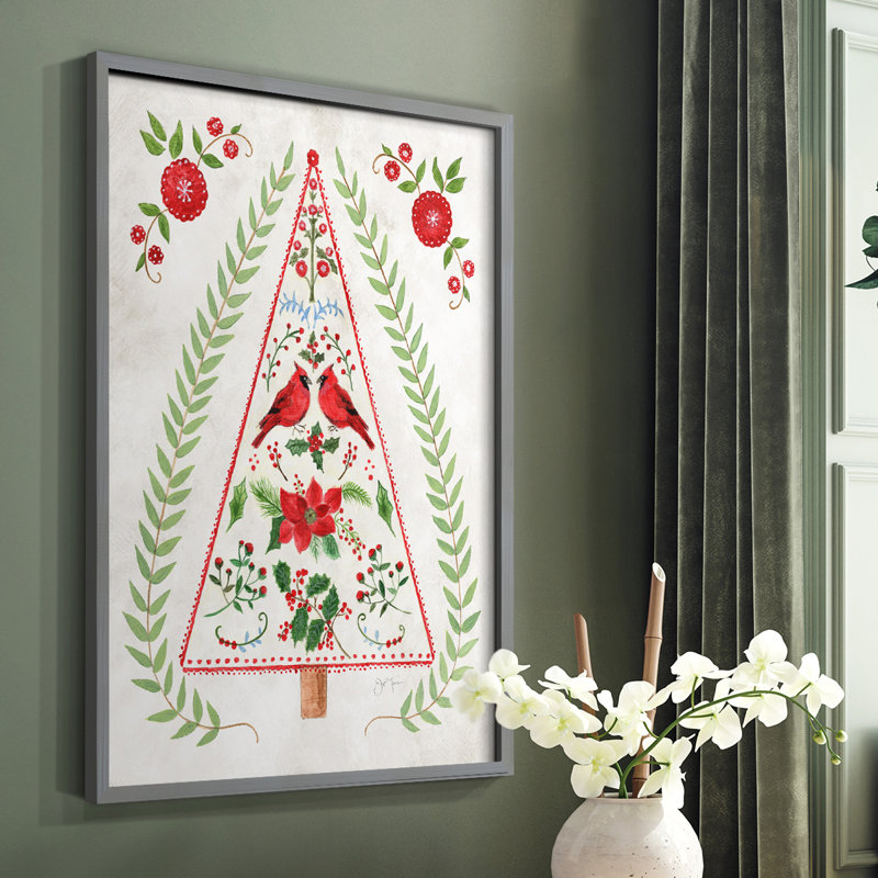 «Christmas Folk Tree», reproduction encadrée - bois massif, Gris, H 10 po x l 8 po