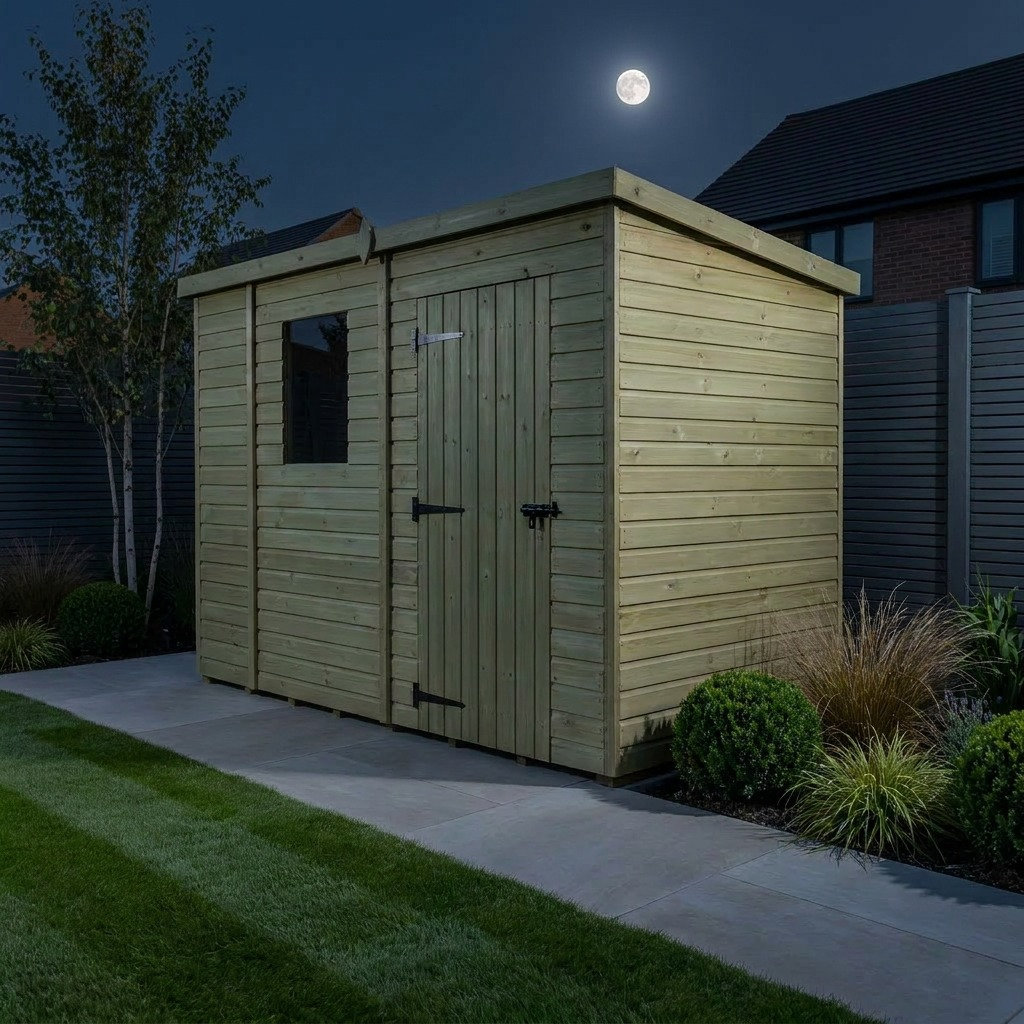 Total Sheds 9ft x 4ft Pent Garden Shed - Single Door - With Windows - Pressure Treated Timber - UK Manufactured