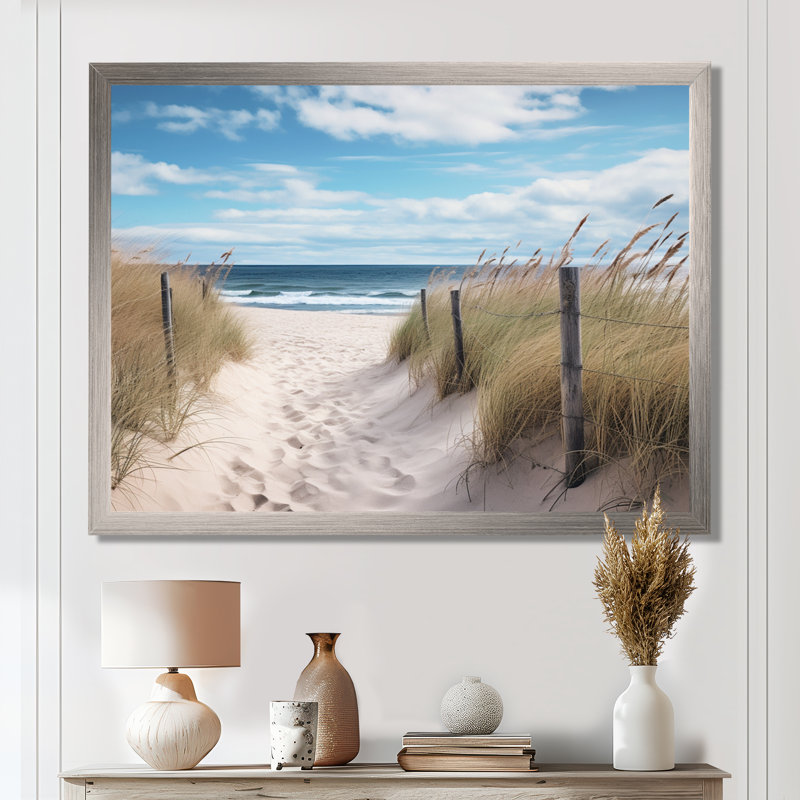 Tranquility Path To Dune Beach VI - art de toile de plage côtière, H 24 po x l 32 po x P 1 po, Cadre flottant érable