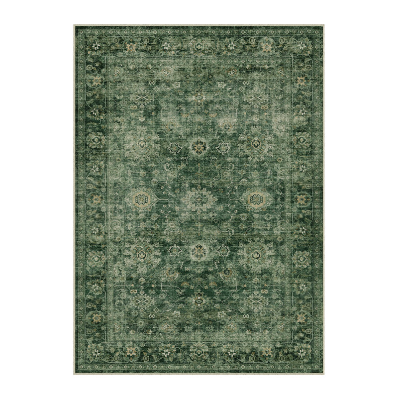 Virelle Vintage Persian Area Rug With Machine Washable & Non-Slip, Rectangle 3' x 5', Green