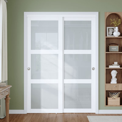Bypass Glass Closet Door with Installation Hardware Kit