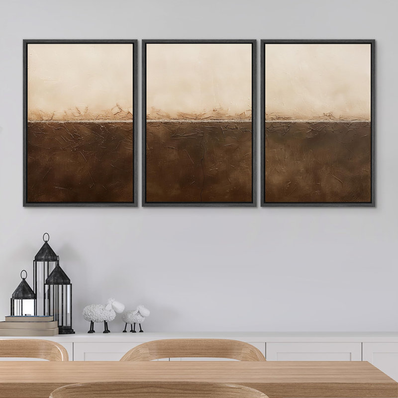 «Earthen Cracks Abstract In Warm Browns», 3 pièces, Noir, H 24 po x l 16 po
