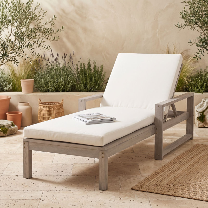 Chaise longue d'extérieur en bois avec coussins et dossier réglable, Gris