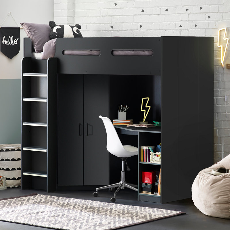 Boylan Single (3') High Sleepers with Storage Included with Desk Included, Anthracite