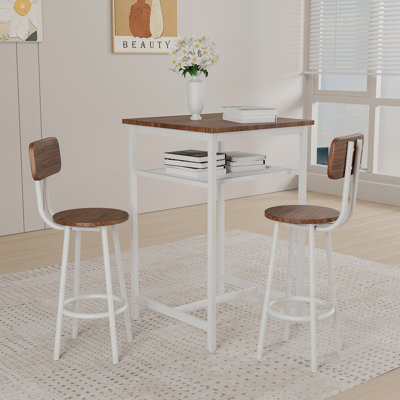 Table de bar, équipée de 2 tabourets de bar, avec dossier et cloison