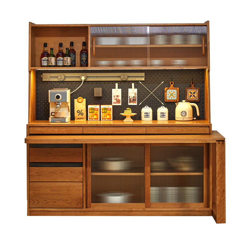 66.93" Cherry Wood Sideboard, Modern Minimalist Pull-Out Extendable Dining Table Cabinet