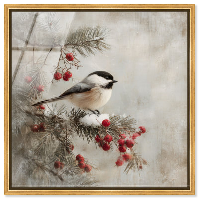 «Winter Chickadee I», reproduction d'art acrylique encadrée par Art Remedy, cadre doré, 24 x 24