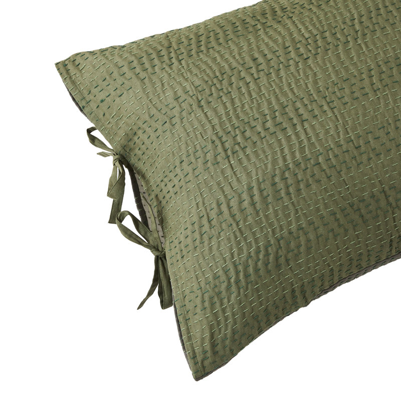 Taies décoratives réversibles Kantha, Vert / Vert clair, H 20 po x l 26 po