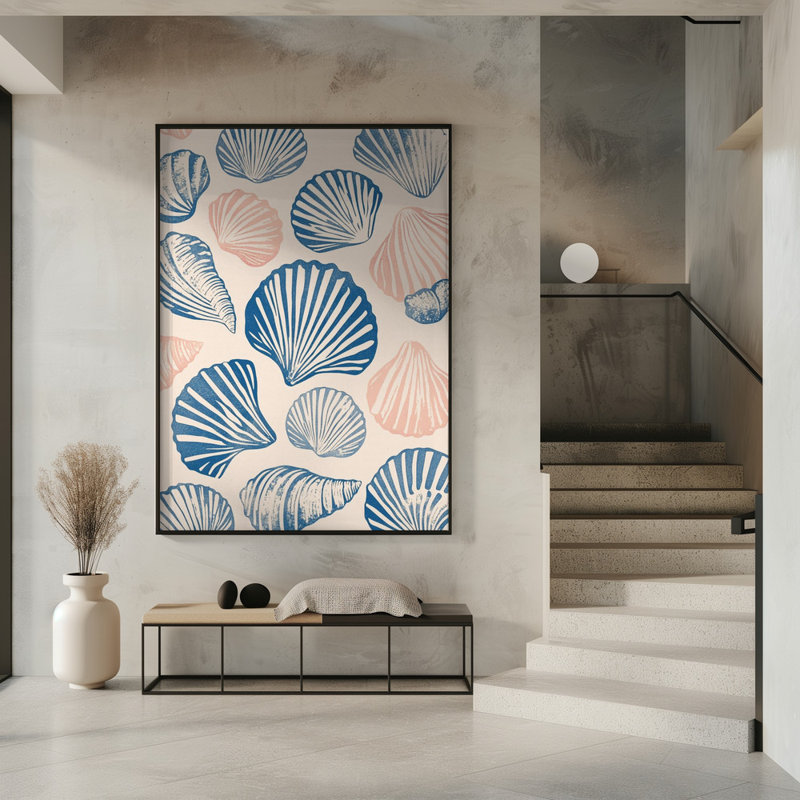 "Seashell", art mural texturé encadré, Cadre noir, H 14 po x l 10 po