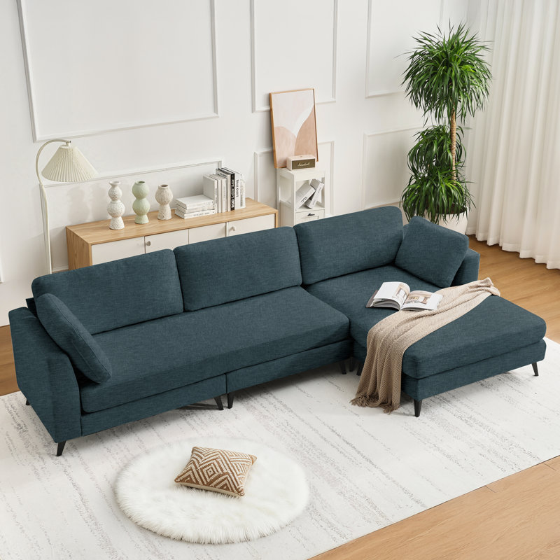 Chenille L-Shaped Sectional, Light Blue Chenille