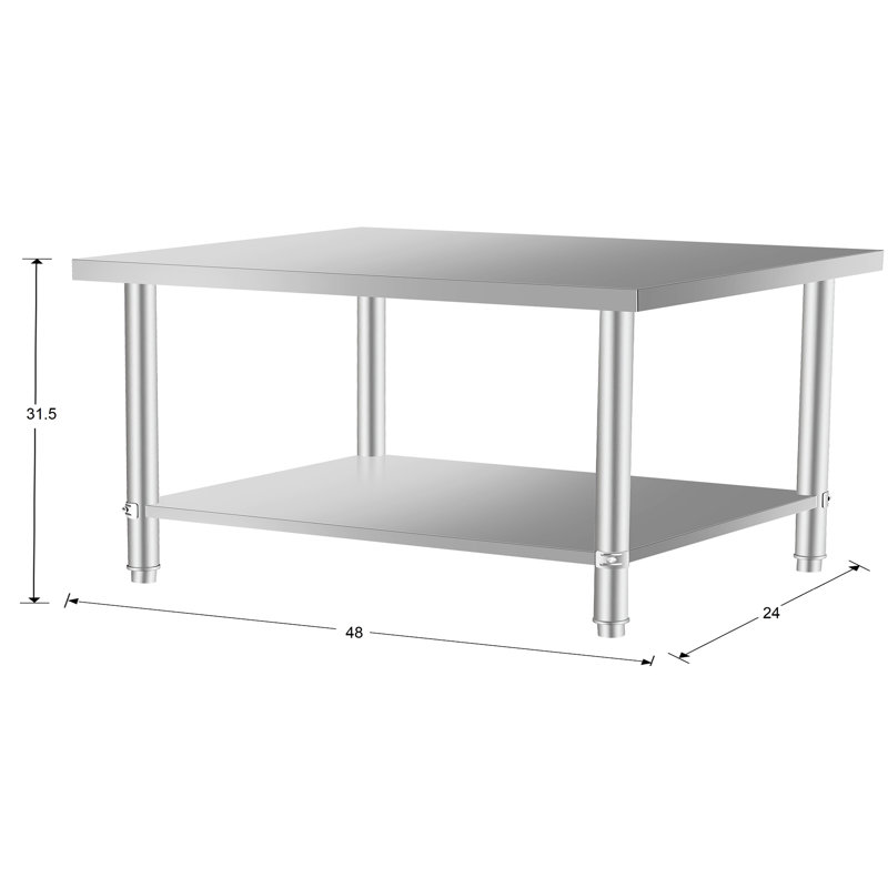 Table de travail commerciale en acier inoxydable de 48 po x 24 po par 24 avec tablette sous la tablette pour une utilisation à la maison et au restaurant, surface de cuisson confortable de 31,5 po x 24 po