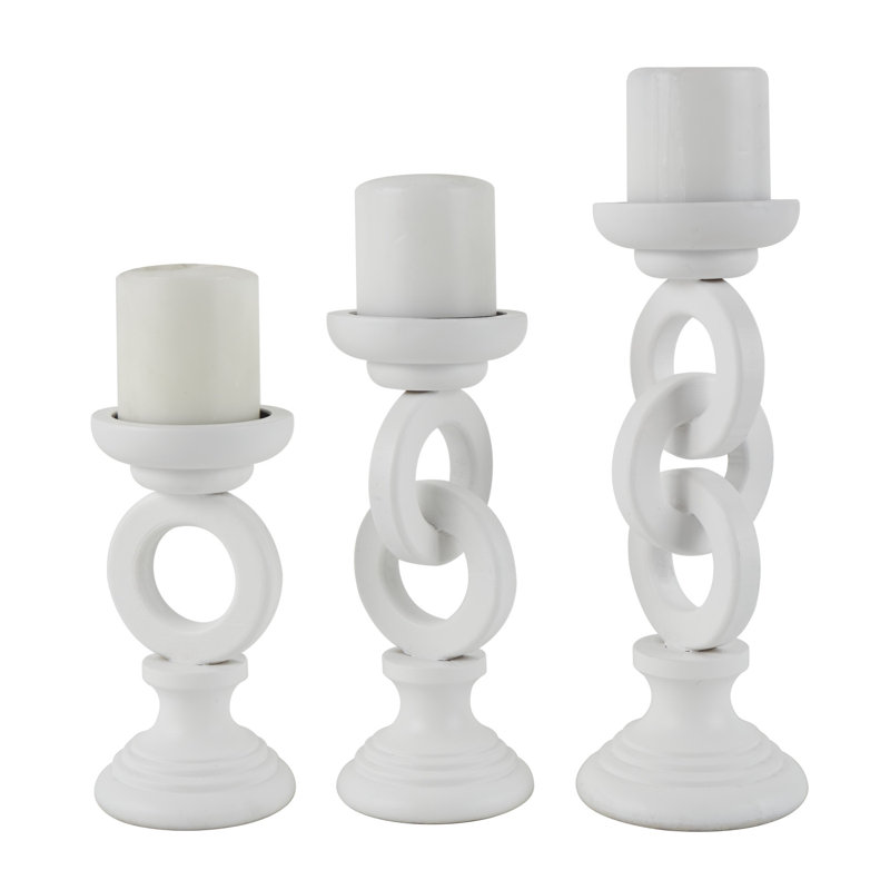 Wooden Chain Link Decorative Candle Holder Set, White