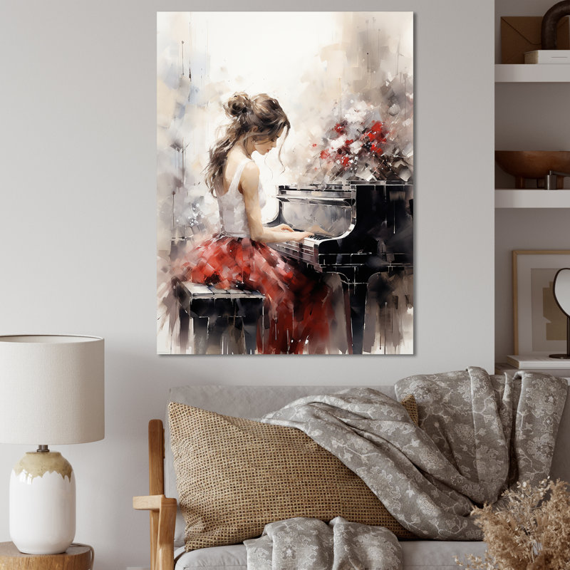 Aristarkh Beige Red Music Piano Harmony II, H 32 po x l 24 po x P 1 po, Toile tendue