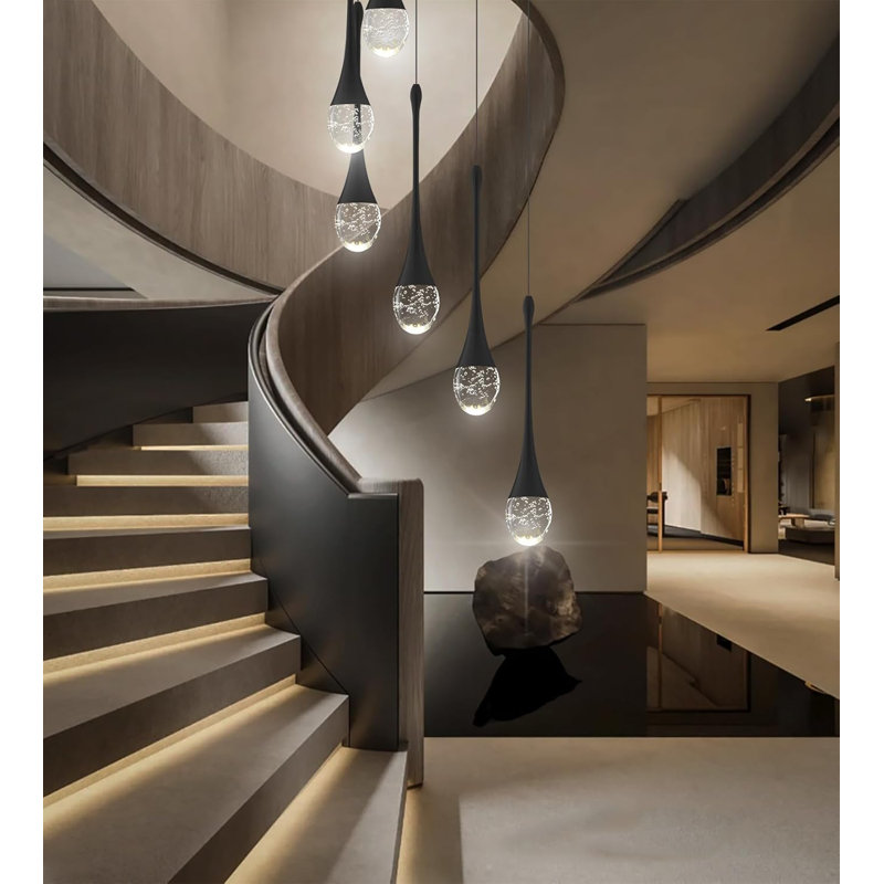 Luminaire suspendu en cristal noir 9 lumières pour salle à manger à hauteur de plafonnier de 100 po à intensité variable