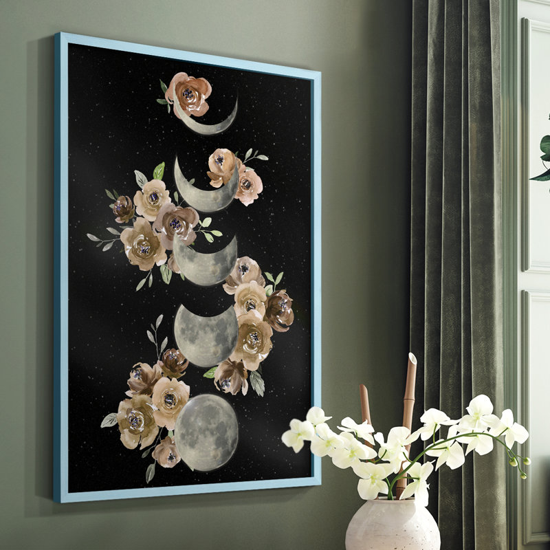 «Bohemian Lunar Phases», reproduction encadrée - bois massif, Bleu, H 10 po x l 8 po