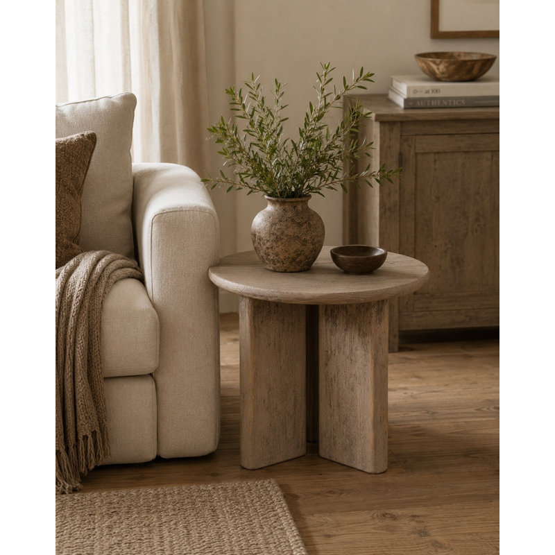 28 Inches Round Side Table Weathered Grey