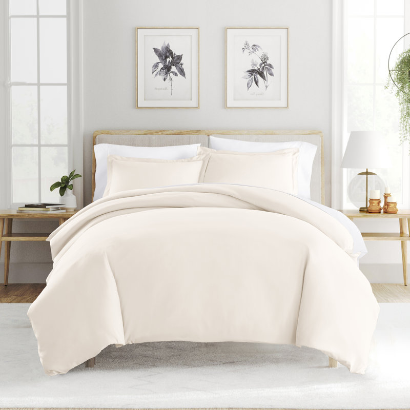 Super Soft Double Brushed Duvet Cover Set, King/Cal. King Duvet Cover + 2 King Shams, Yellow/Ivory