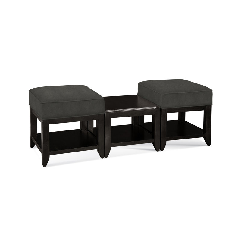 Elements Upholstered Cube Ottoman, Antique Black, Beige Performance Fabric; 0851-73