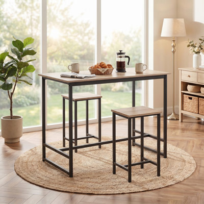 3-piece Dining Set With 2 Chairs Kitchen Table Balcony Table Industrial Look Bar Table Set Bar Table With 2 Bar Stools Kitchen Counter With Bar Chairs