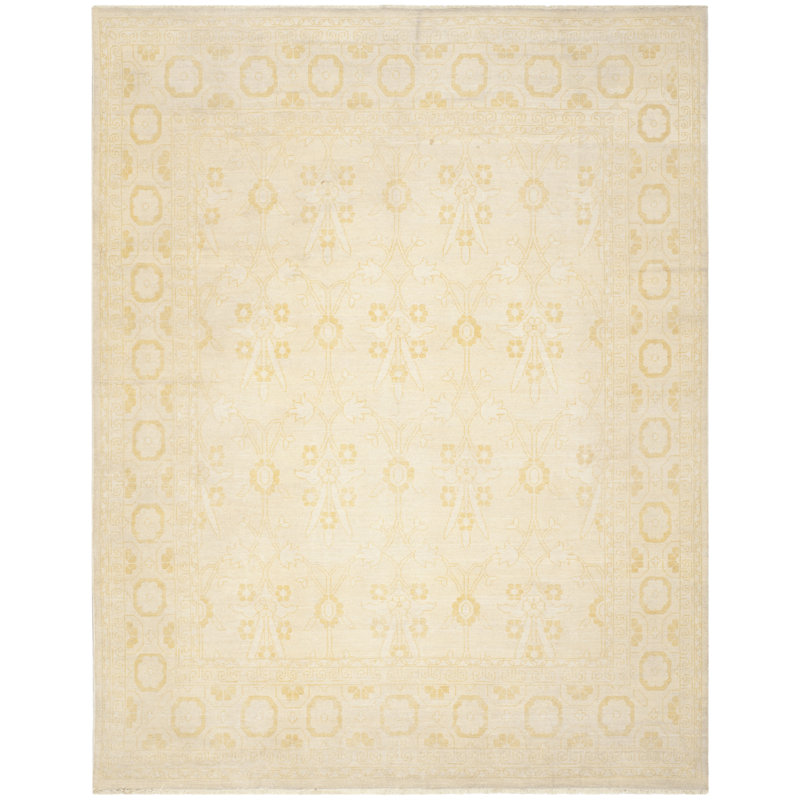 Tapis oriental beige en laine / coton noué à la main Ajanea, Rectangle 8 pi x 10 pi