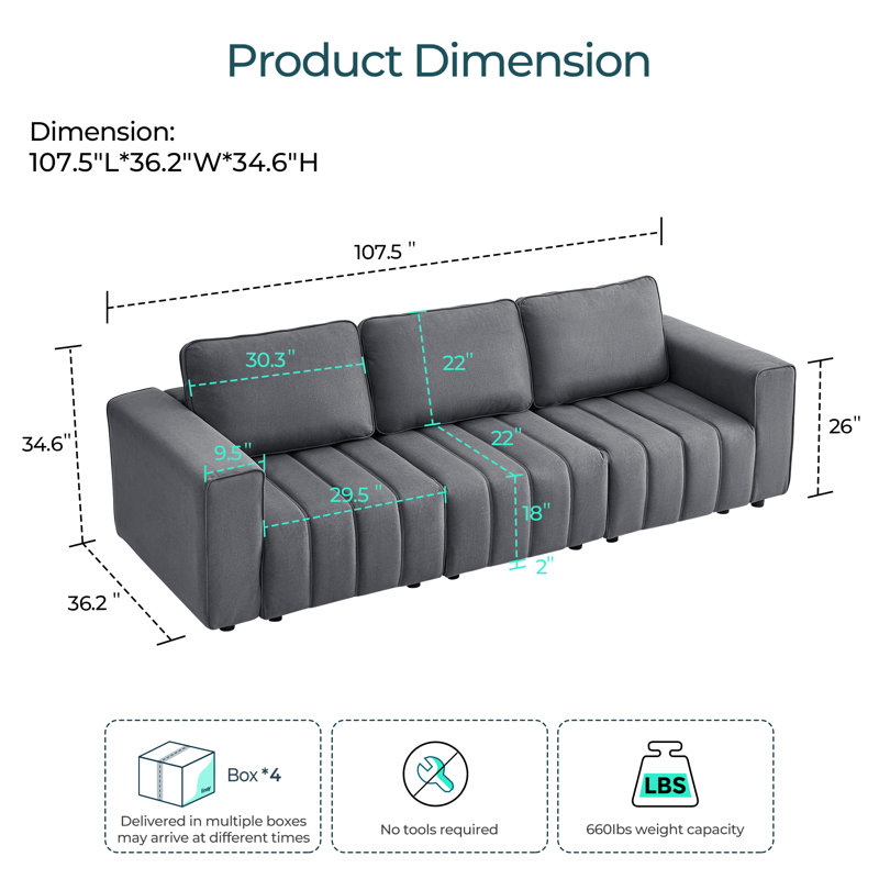 Hofmeister Modern Tufted Pet-Resistant Upholstery Sofa, Gray