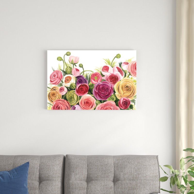 «Ranunculus Panorama» par Grace Popp - peinture sur toile tendue, H 20 po x l 30 po