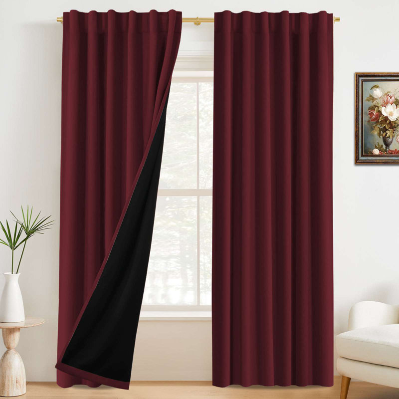 100% Blackout Curtains for Bedroom with Liner Full Room Darkening Curtains Thermal Insulated Back Tab/Rod Pocket Window Drapes for Living Room, 2 Panels