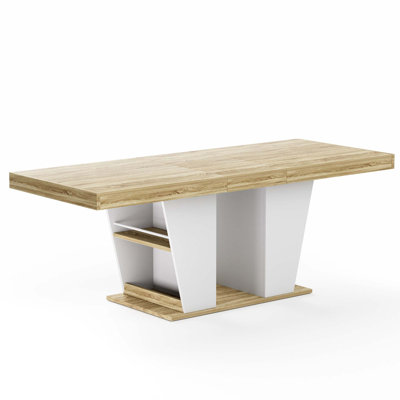 78.7" Rustic-Style Extendable Dining Table,Dining Table with Storage Shelves on Both Sides