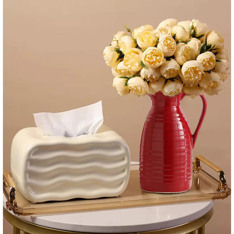 Farmhouse Pitcher Vase,Ceramic Decrative Pitcher Vase, Red