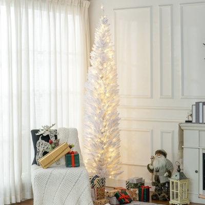 Sapin de Noël artificiel mince de 8 pi de hauteur avec 300 lumières DEL chaudes et 618 pointes pour la décoration de Noël