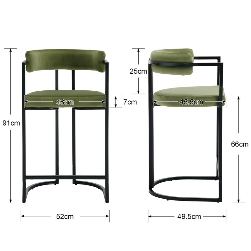 Beatryce Upholstered Counter Stool with Metal Frame, Green