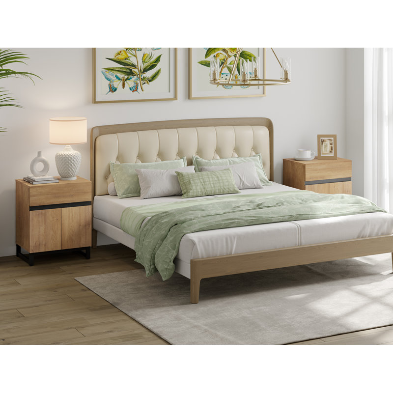 Aadam Nightstand With 1 Drawer & 1 Storage Cabinet, Oak, Set of 2