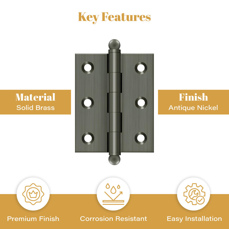 2.5'' x 2'' Butt Bearing Hinge, Antique Nickel