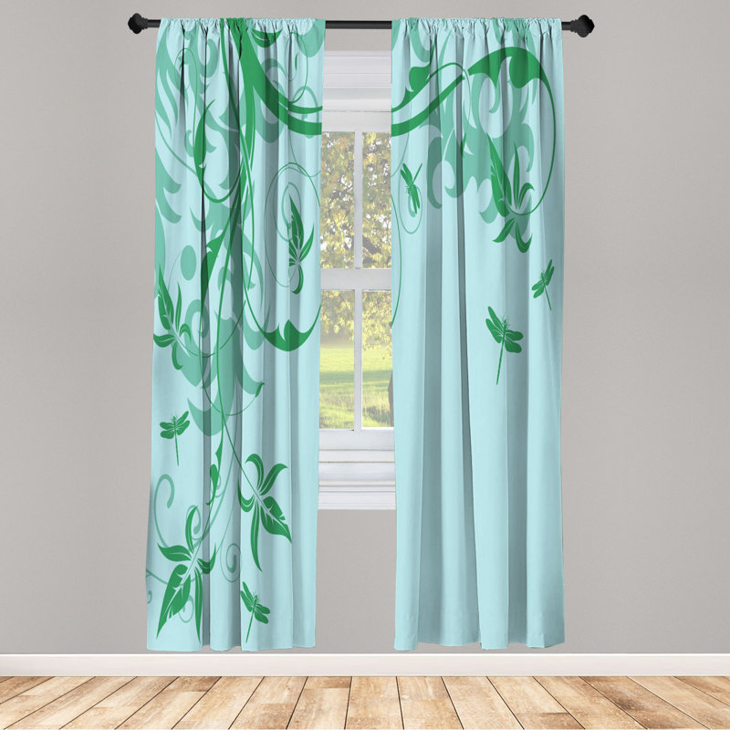 Microfiber Floral Semi-Sheer Rod Pocket Curtain Panels, 28" W x 63" L, Mint Green