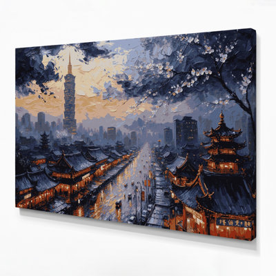 Cities Taipei Taiwan Purple Canvas Wall Art