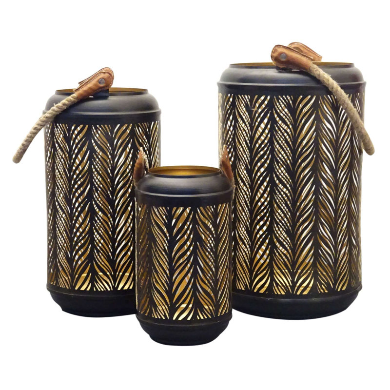 3 Piece Metal Wall Lantern Set, Black, 25cm H x 20cm W x 20cm D