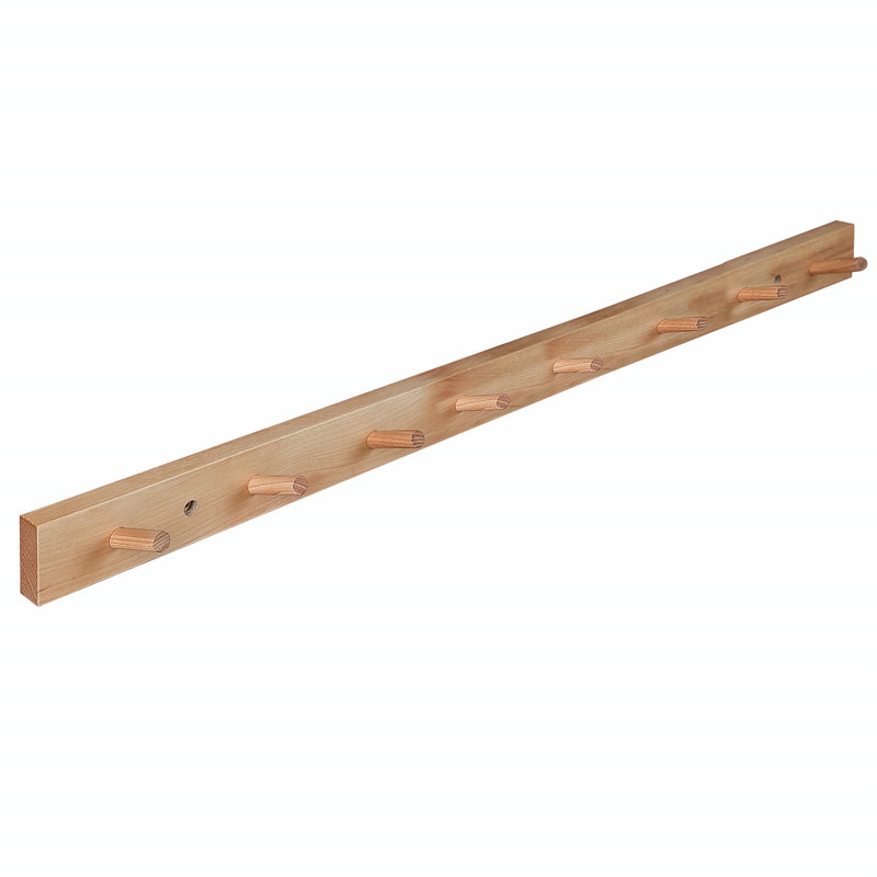 Wall Mounted Coat Rack, Natural Hickory, 2" H x 11.75" W x 0.75" D